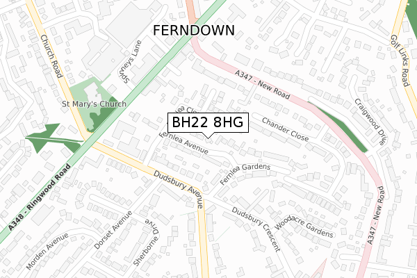 BH22 8HG map - large scale - OS Open Zoomstack (Ordnance Survey)