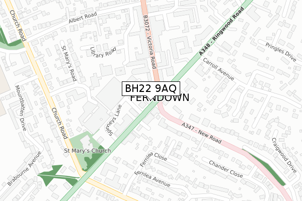 BH22 9AQ map - large scale - OS Open Zoomstack (Ordnance Survey)