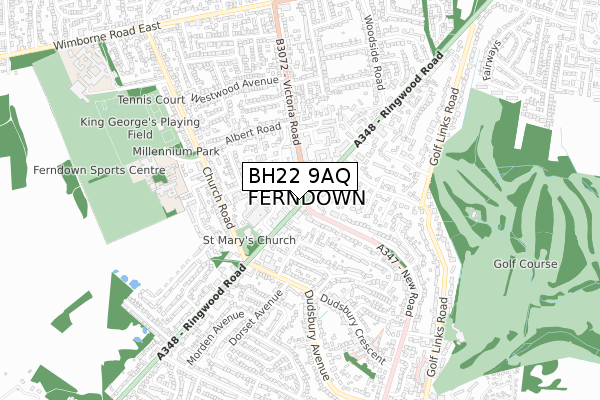 BH22 9AQ map - small scale - OS Open Zoomstack (Ordnance Survey)