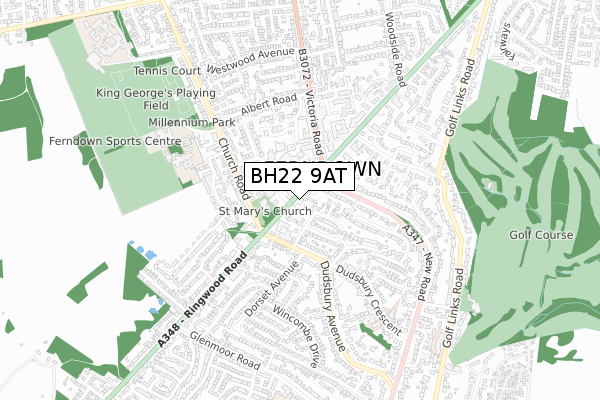 BH22 9AT map - small scale - OS Open Zoomstack (Ordnance Survey)