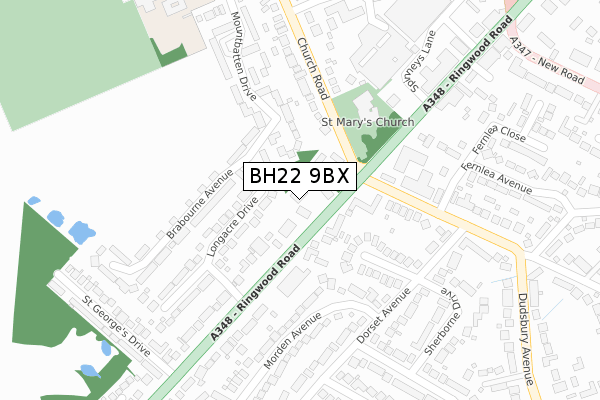 BH22 9BX map - large scale - OS Open Zoomstack (Ordnance Survey)