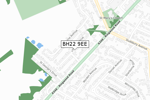 BH22 9EE map - large scale - OS Open Zoomstack (Ordnance Survey)