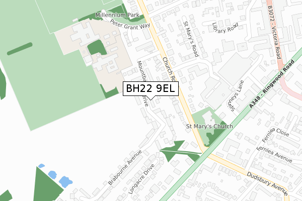 BH22 9EL map - large scale - OS Open Zoomstack (Ordnance Survey)