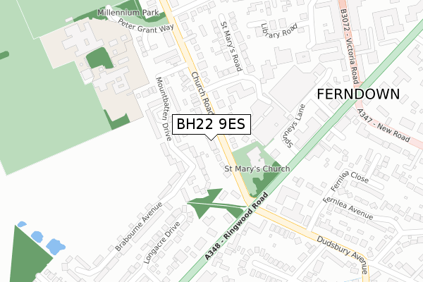 BH22 9ES map - large scale - OS Open Zoomstack (Ordnance Survey)