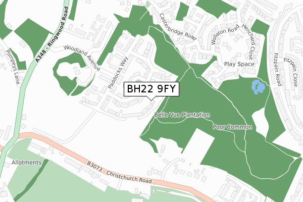 BH22 9FY map - large scale - OS Open Zoomstack (Ordnance Survey)