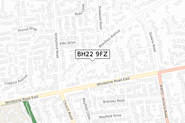 BH22 9FZ map - large scale - OS Open Zoomstack (Ordnance Survey)