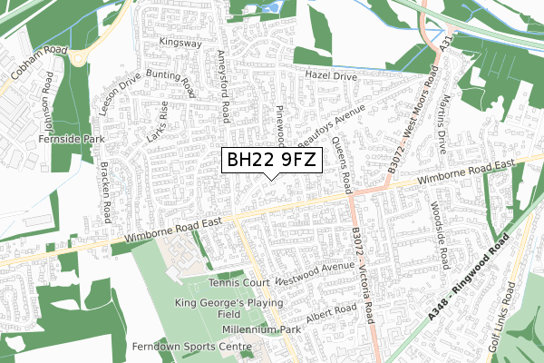 BH22 9FZ map - small scale - OS Open Zoomstack (Ordnance Survey)