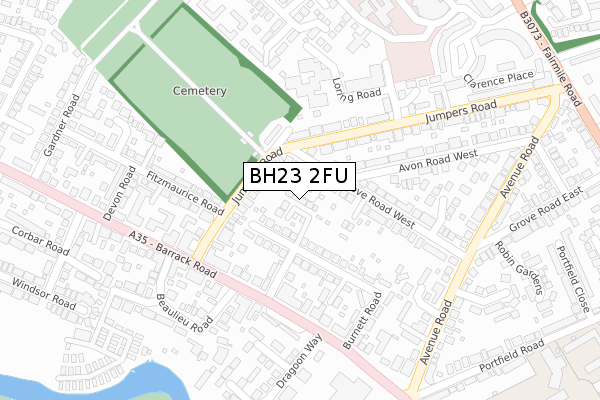 BH23 2FU map - large scale - OS Open Zoomstack (Ordnance Survey)