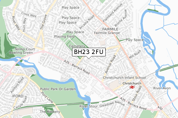 BH23 2FU map - small scale - OS Open Zoomstack (Ordnance Survey)