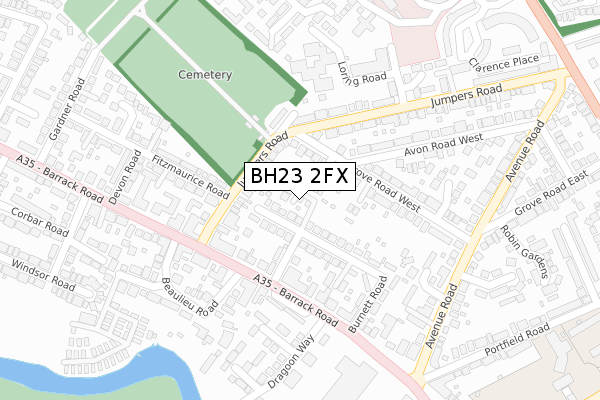 BH23 2FX map - large scale - OS Open Zoomstack (Ordnance Survey)