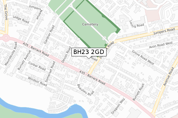 BH23 2GD map - large scale - OS Open Zoomstack (Ordnance Survey)