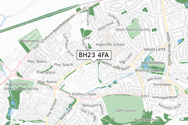 BH23 4FA map - small scale - OS Open Zoomstack (Ordnance Survey)