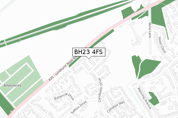 BH23 4FS map - large scale - OS Open Zoomstack (Ordnance Survey)