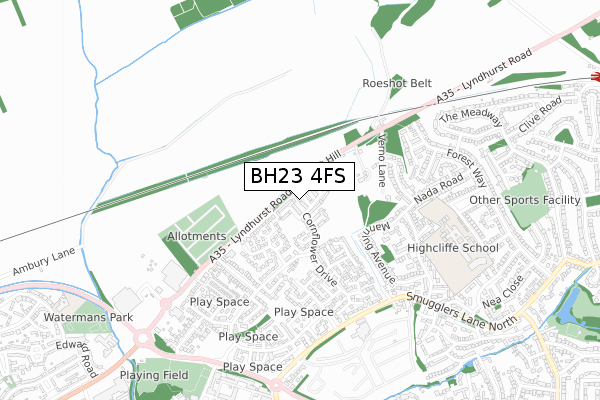 BH23 4FS map - small scale - OS Open Zoomstack (Ordnance Survey)