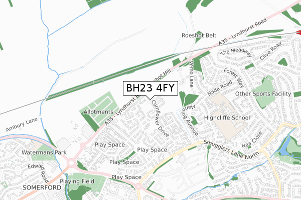 BH23 4FY map - small scale - OS Open Zoomstack (Ordnance Survey)