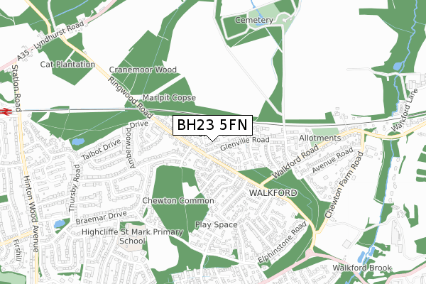 BH23 5FN map - small scale - OS Open Zoomstack (Ordnance Survey)