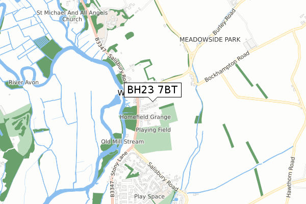BH23 7BT map - small scale - OS Open Zoomstack (Ordnance Survey)