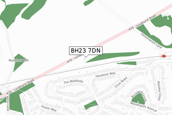 BH23 7DN map - large scale - OS Open Zoomstack (Ordnance Survey)