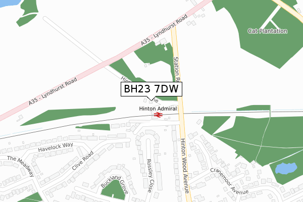 BH23 7DW map - large scale - OS Open Zoomstack (Ordnance Survey)