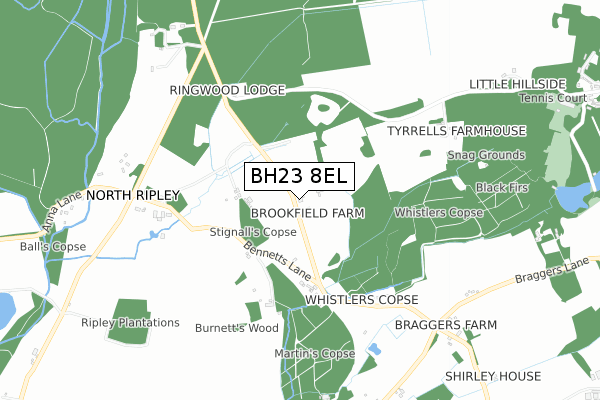 BH23 8EL map - small scale - OS Open Zoomstack (Ordnance Survey)