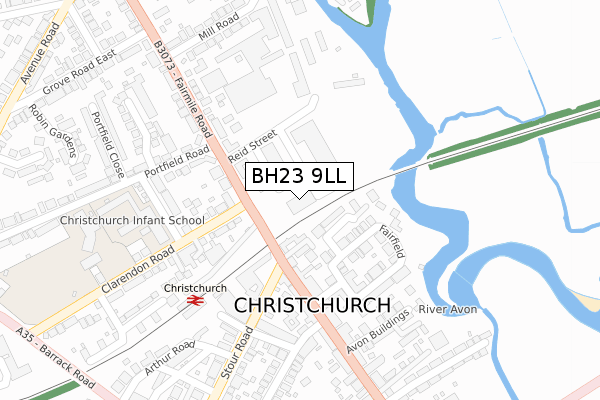 BH23 9LL map - large scale - OS Open Zoomstack (Ordnance Survey)