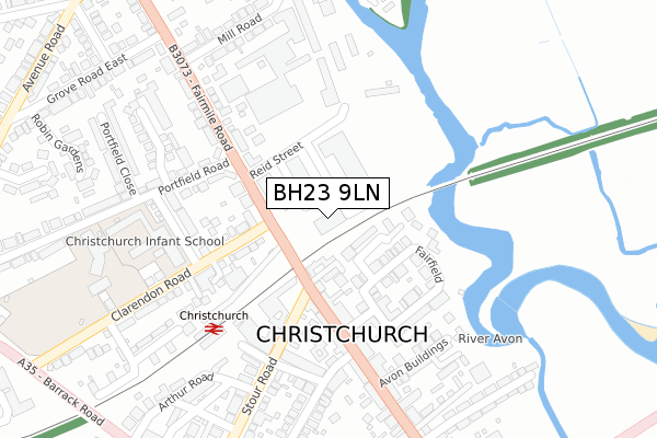 BH23 9LN map - large scale - OS Open Zoomstack (Ordnance Survey)