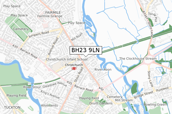 BH23 9LN map - small scale - OS Open Zoomstack (Ordnance Survey)