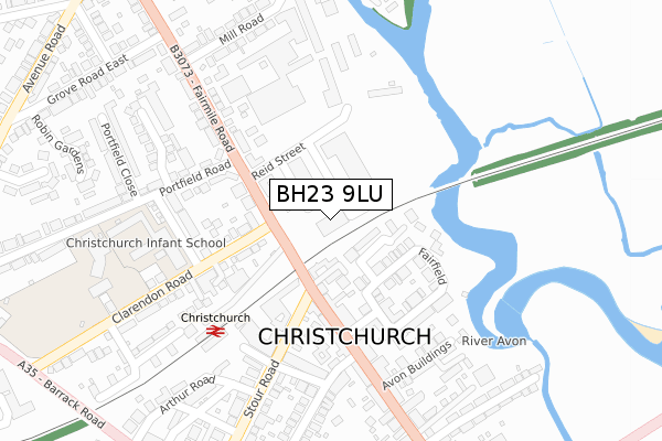 BH23 9LU map - large scale - OS Open Zoomstack (Ordnance Survey)