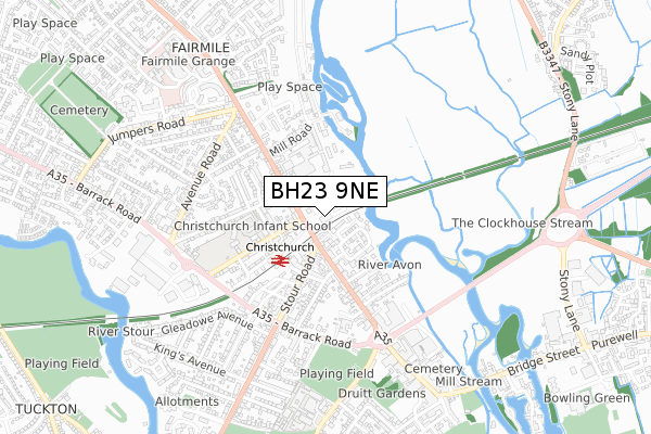 BH23 9NE map - small scale - OS Open Zoomstack (Ordnance Survey)