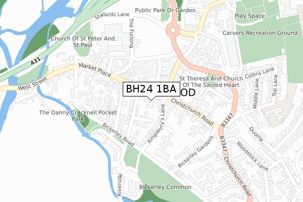 BH24 1BA map - large scale - OS Open Zoomstack (Ordnance Survey)