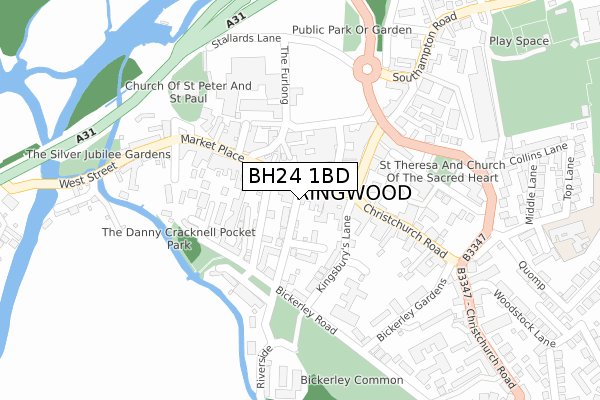 BH24 1BD map - large scale - OS Open Zoomstack (Ordnance Survey)