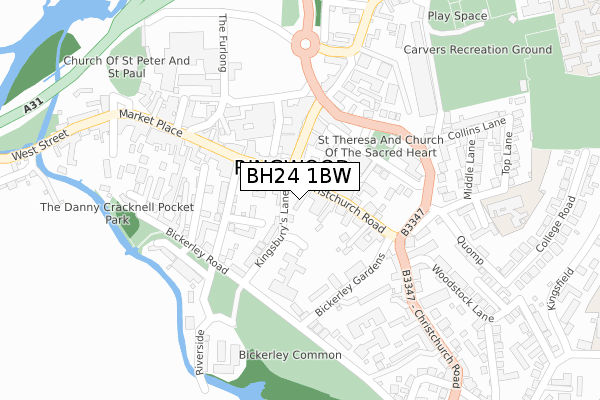 BH24 1BW map - large scale - OS Open Zoomstack (Ordnance Survey)