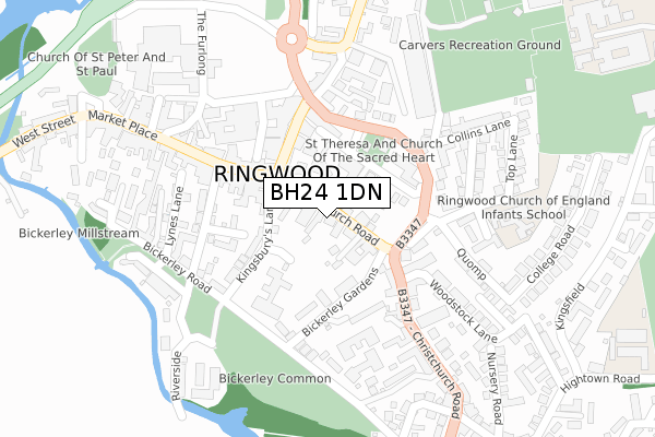 BH24 1DN map - large scale - OS Open Zoomstack (Ordnance Survey)