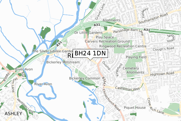 BH24 1DN map - small scale - OS Open Zoomstack (Ordnance Survey)