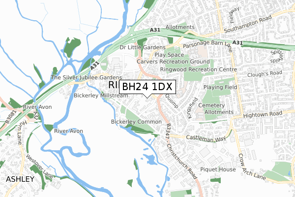 BH24 1DX map - small scale - OS Open Zoomstack (Ordnance Survey)