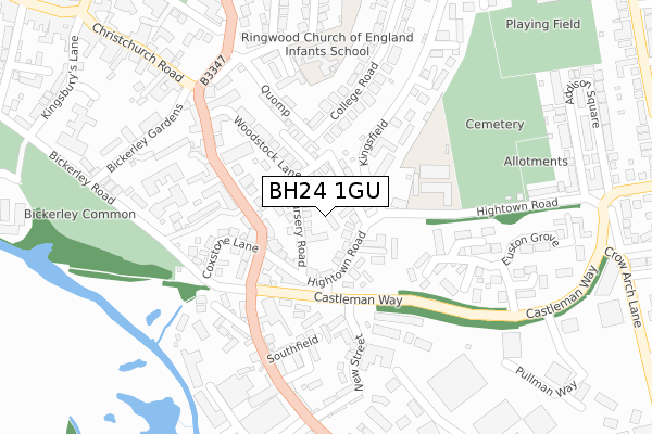 BH24 1GU map - large scale - OS Open Zoomstack (Ordnance Survey)