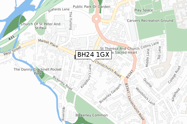 BH24 1GX map - large scale - OS Open Zoomstack (Ordnance Survey)