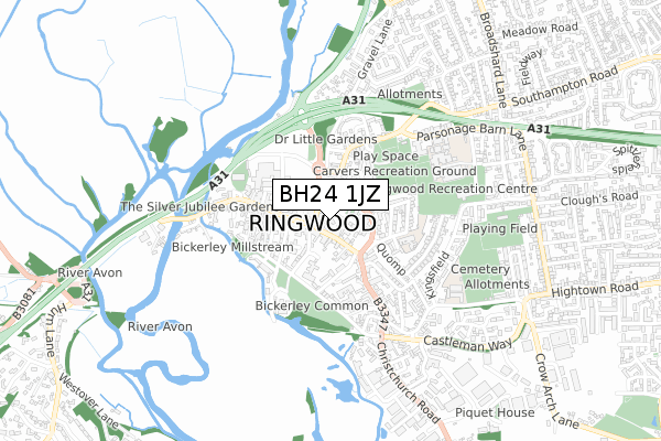 BH24 1JZ map - small scale - OS Open Zoomstack (Ordnance Survey)