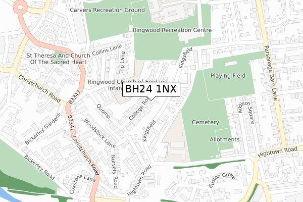 BH24 1NX map - large scale - OS Open Zoomstack (Ordnance Survey)