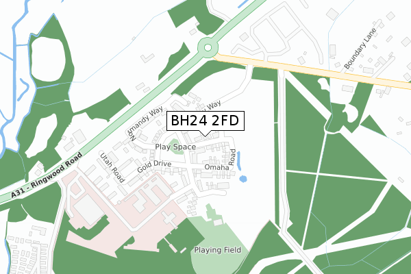 BH24 2FD map - large scale - OS Open Zoomstack (Ordnance Survey)