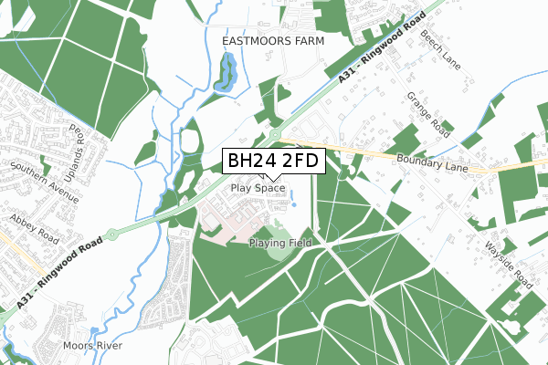 BH24 2FD map - small scale - OS Open Zoomstack (Ordnance Survey)