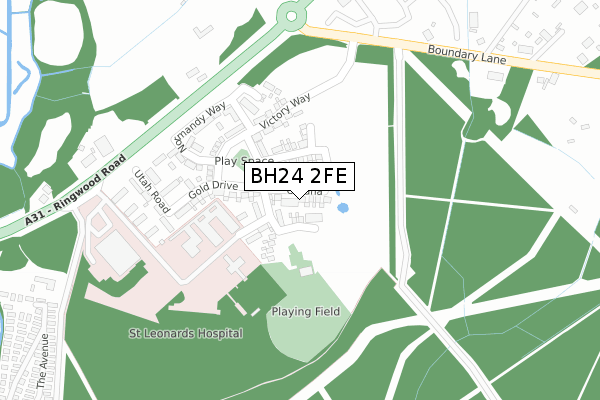 BH24 2FE map - large scale - OS Open Zoomstack (Ordnance Survey)