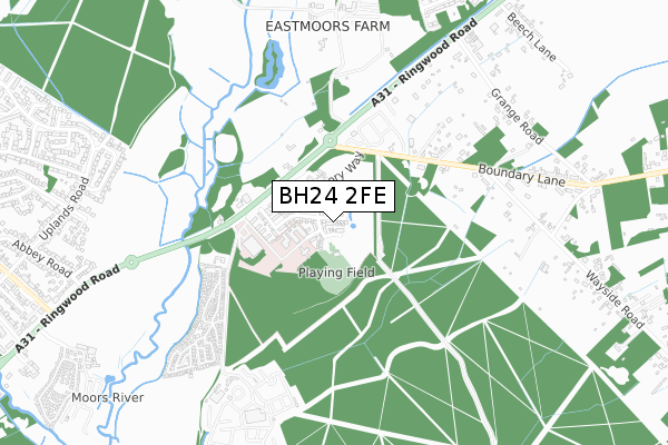 BH24 2FE map - small scale - OS Open Zoomstack (Ordnance Survey)