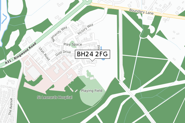 BH24 2FG map - large scale - OS Open Zoomstack (Ordnance Survey)