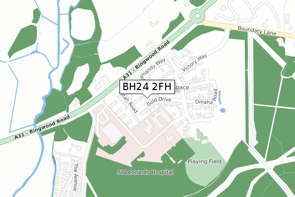 BH24 2FH map - large scale - OS Open Zoomstack (Ordnance Survey)