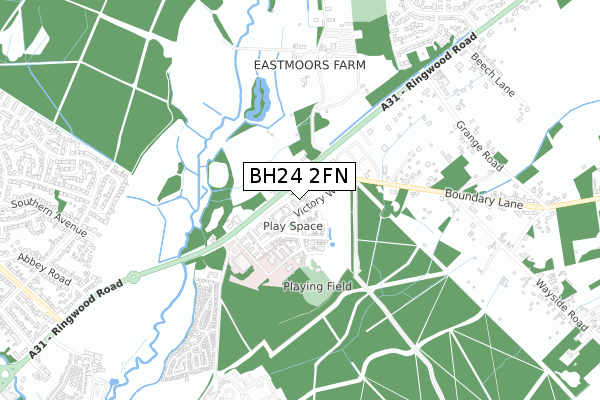 BH24 2FN map - small scale - OS Open Zoomstack (Ordnance Survey)