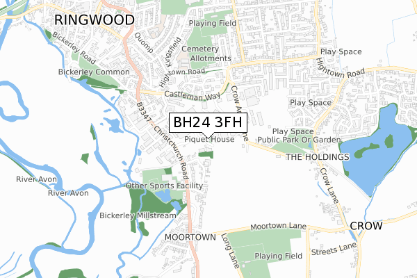 BH24 3FH map - small scale - OS Open Zoomstack (Ordnance Survey)