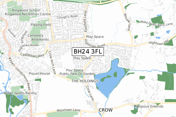 BH24 3FL map - small scale - OS Open Zoomstack (Ordnance Survey)