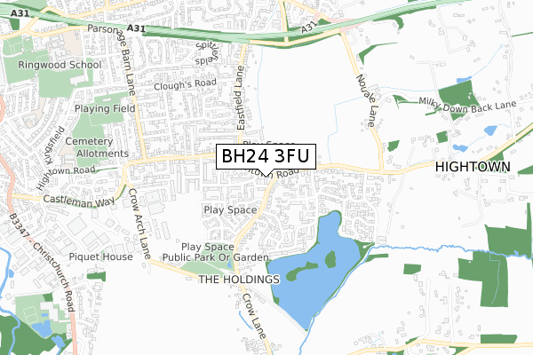 BH24 3FU map - small scale - OS Open Zoomstack (Ordnance Survey)