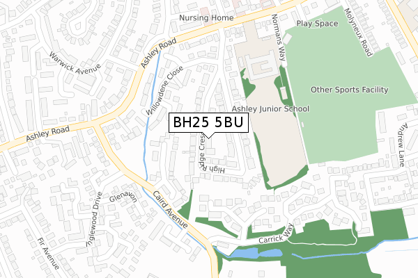 BH25 5BU map - large scale - OS Open Zoomstack (Ordnance Survey)
